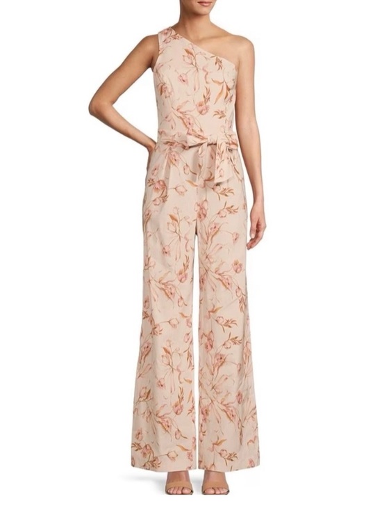 ANTONIO MELANI Pants - Antonio Melani Floral One Shoulder Wide Leg Jumpsuit Pink Size 0 NO BELT